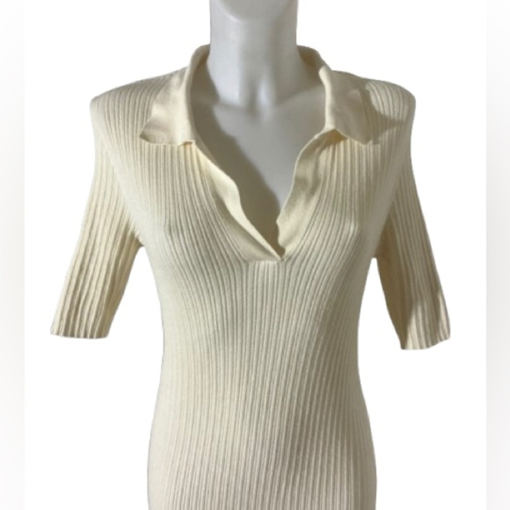 Vero Moda Holly 2/4 Polo Dress Tall Ribbed T-Shirt Midi Cream Dress XL - Picture 8 of 15